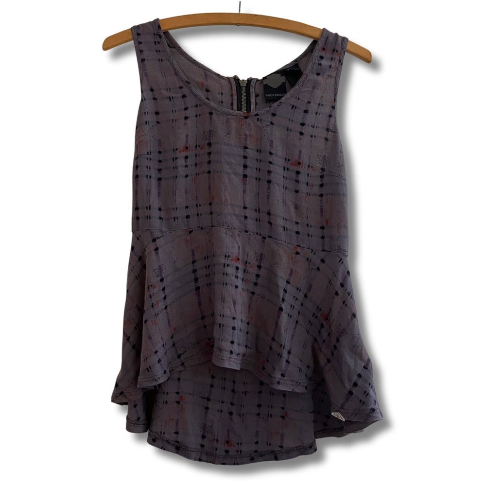 Harley Davidson Gray Hi-Low Hem Tank Top Peplum